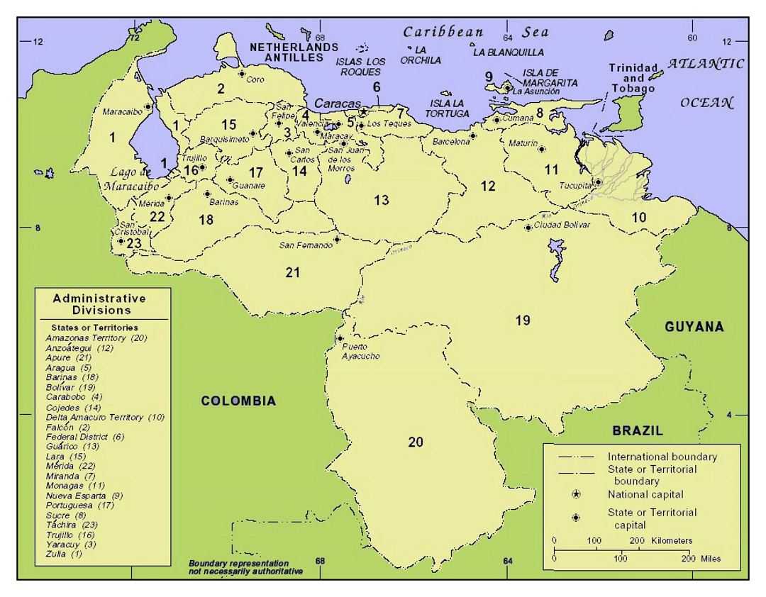 Большая карта административных делений Венесуэлы с крупными городами