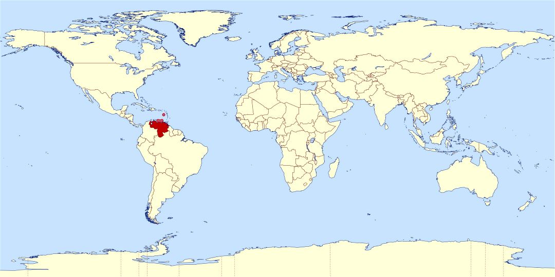Большая карта расположения Венесуэлы в мире