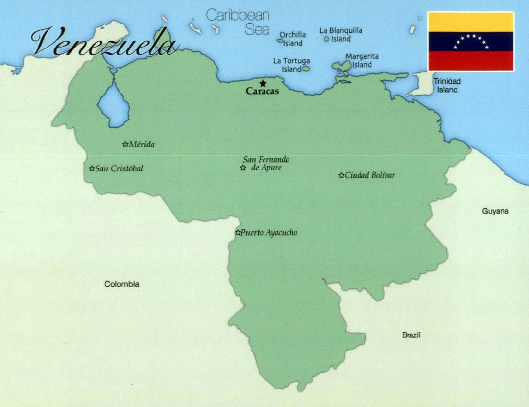 Большая карта Венесуэлы с флагом