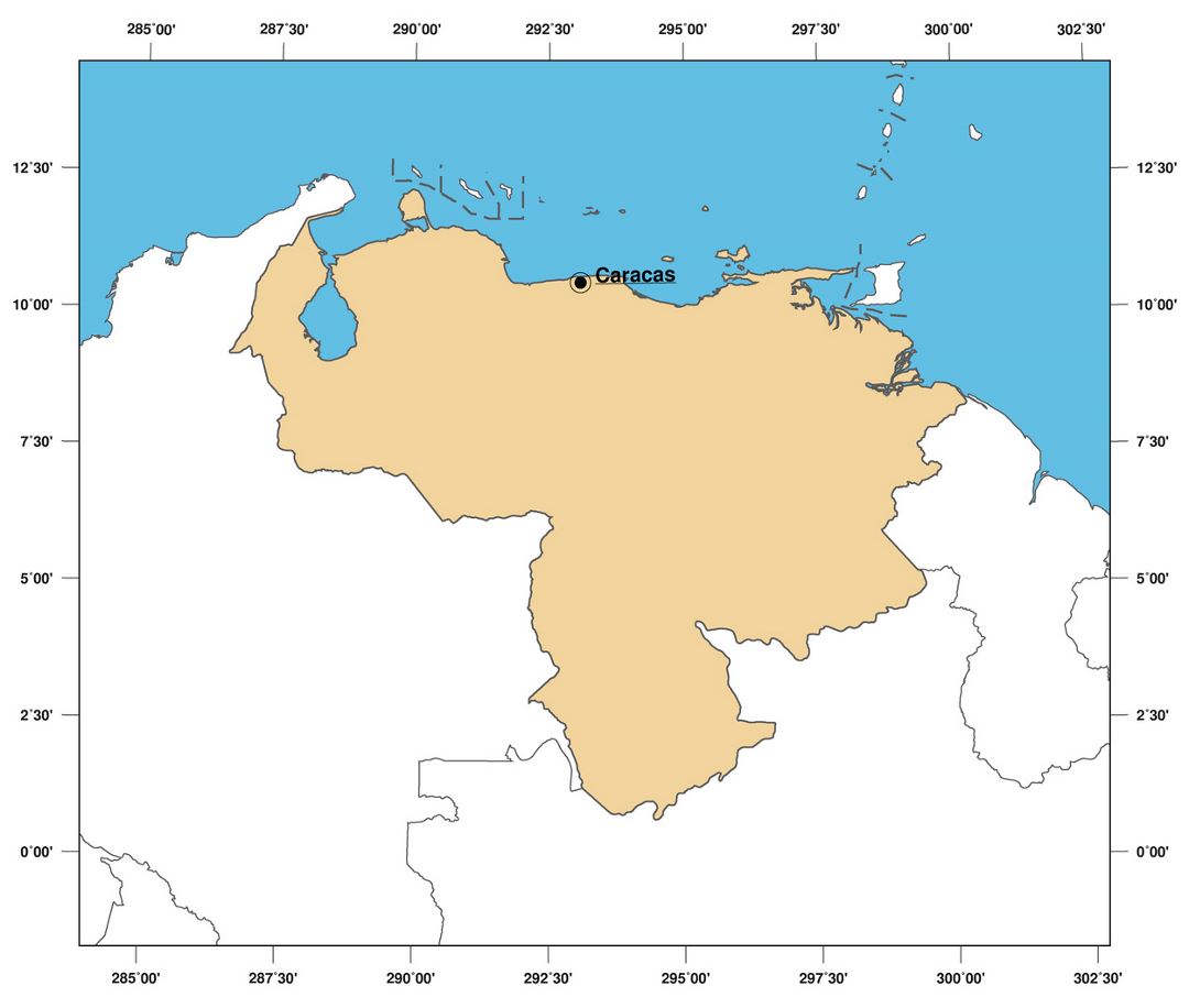 Большая контурная карта Венесуэлы