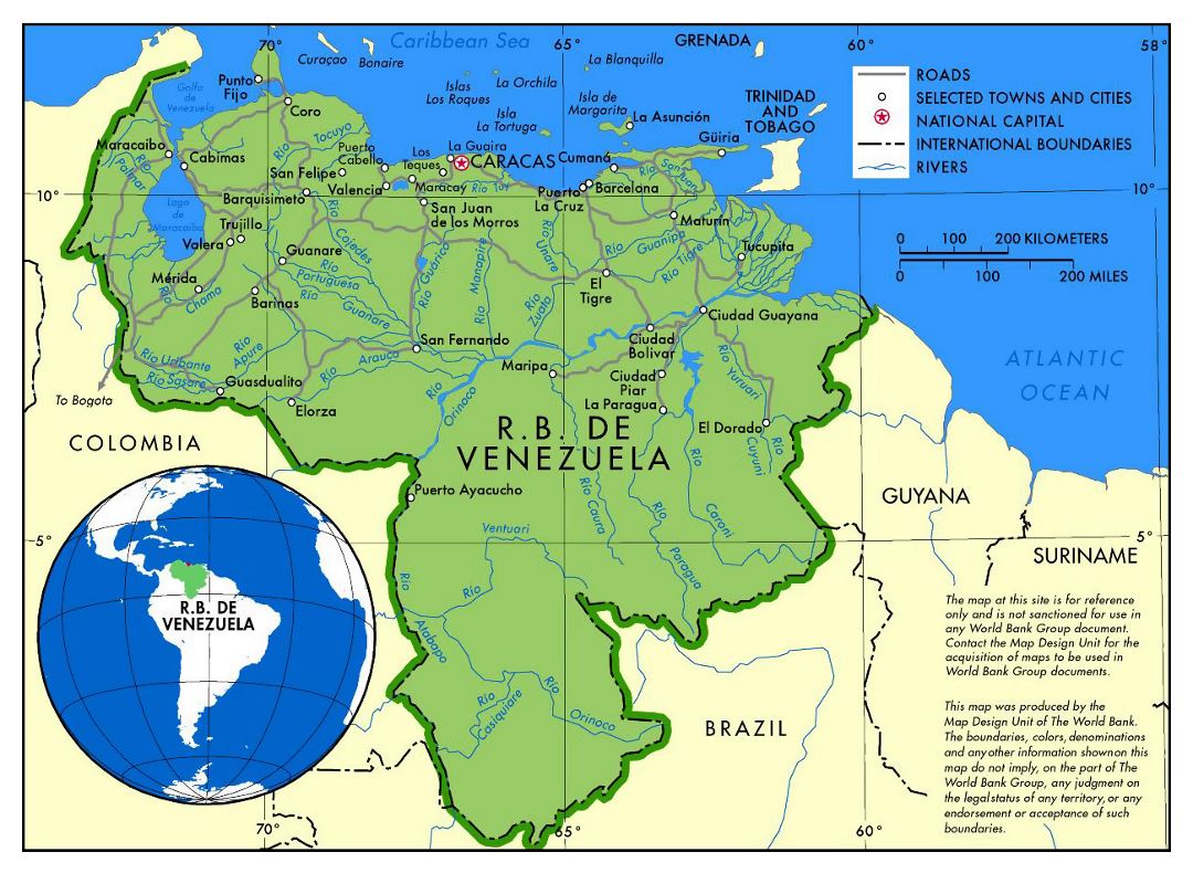 Большая политическая карта Венесуэлы с дорогами и крупными городами