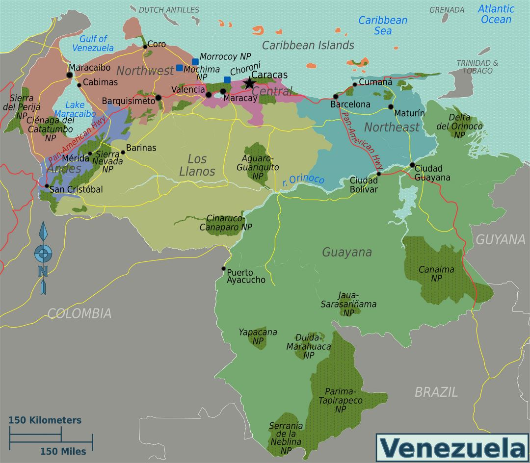 Большая карта регионов Венесуэлы