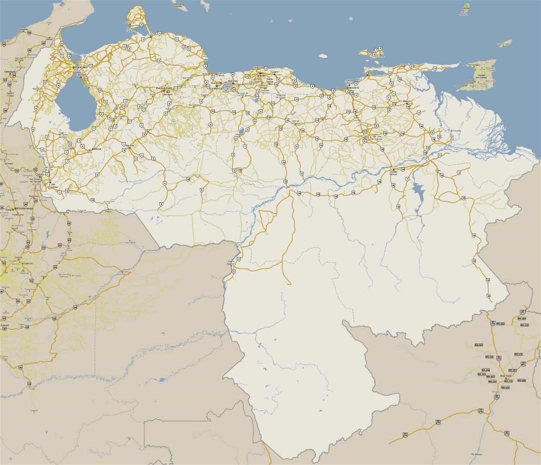 Большая карта дорог Венесуэлы с городами