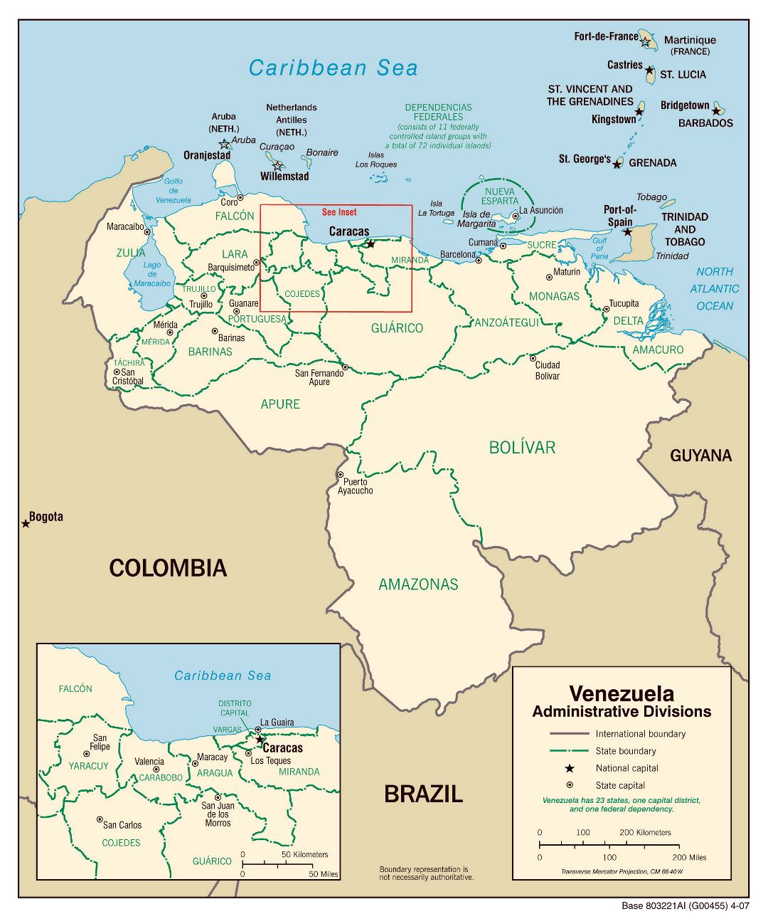 Крупномасштабная карта административных делений Венесуэлы - 2007