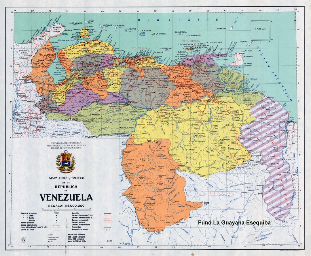 Крупномасштабная политическая и административная карта Венесуэлы со всеми городами и дорогами