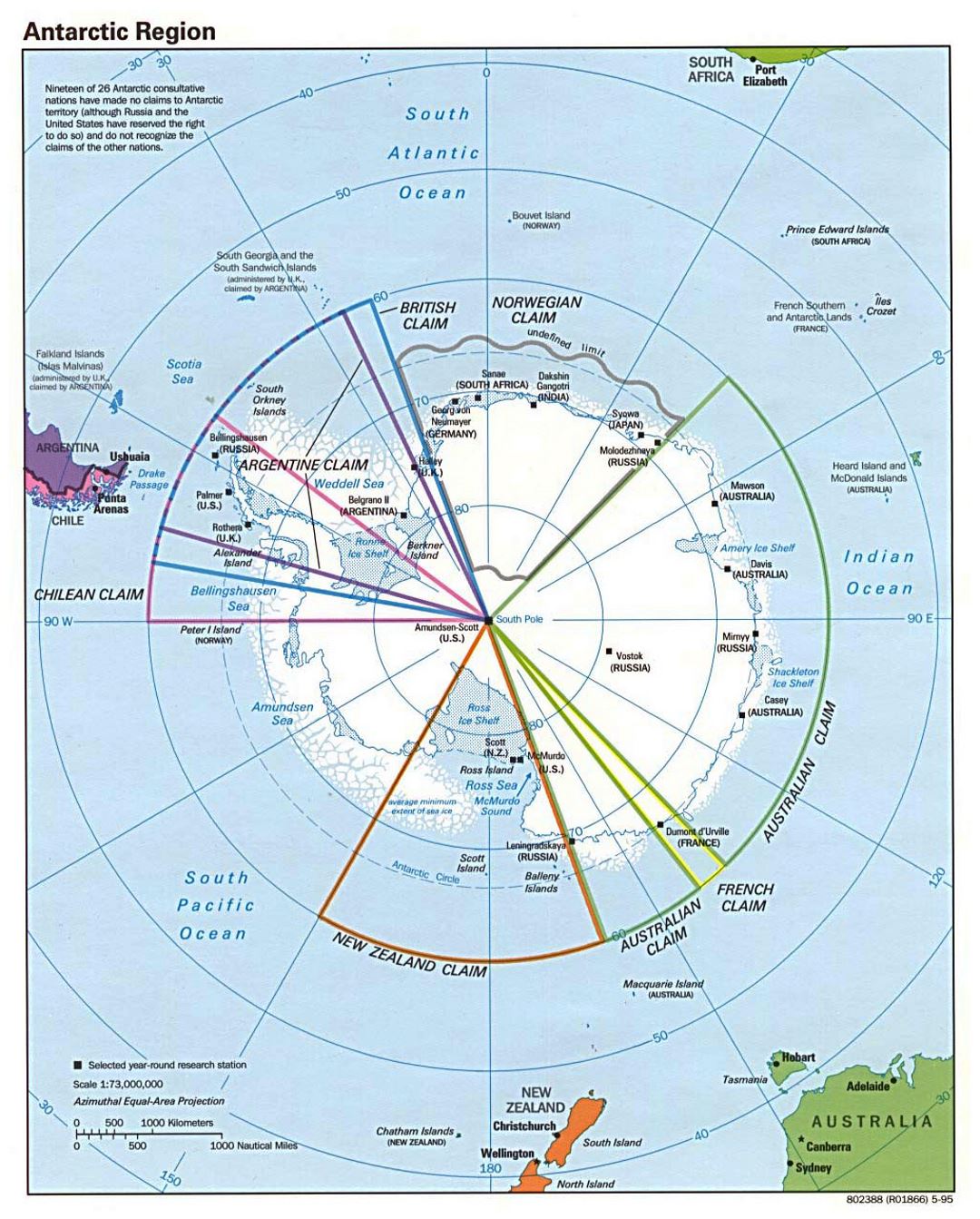Большая политическая карта Антарктического региона - 1995