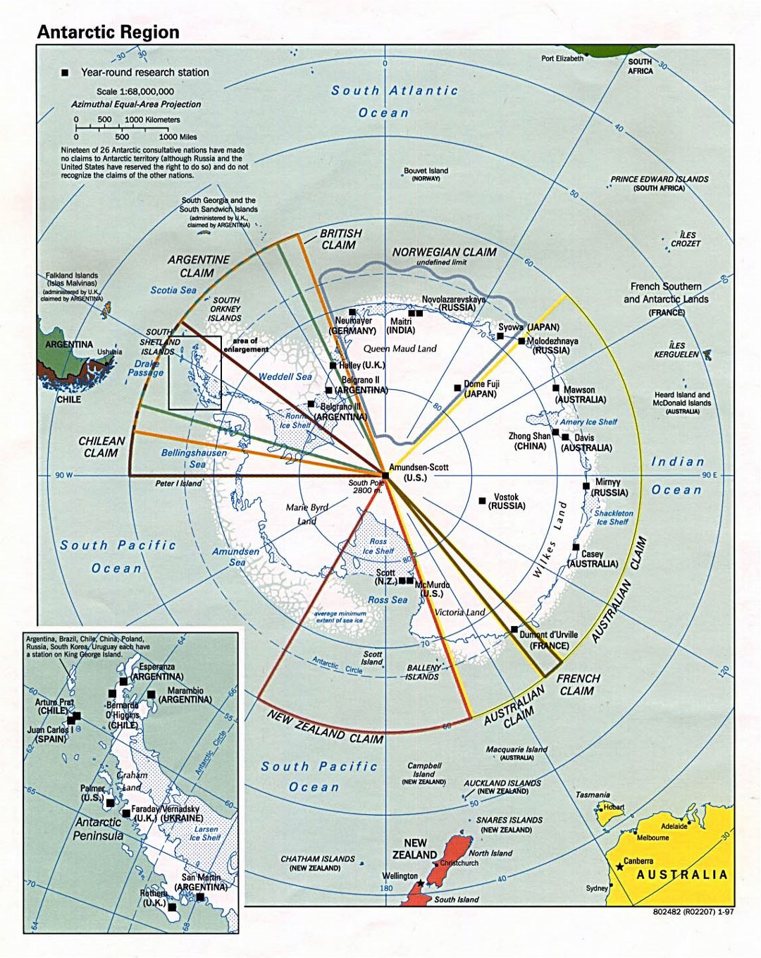 Большая карта Антарктического региона - 1997