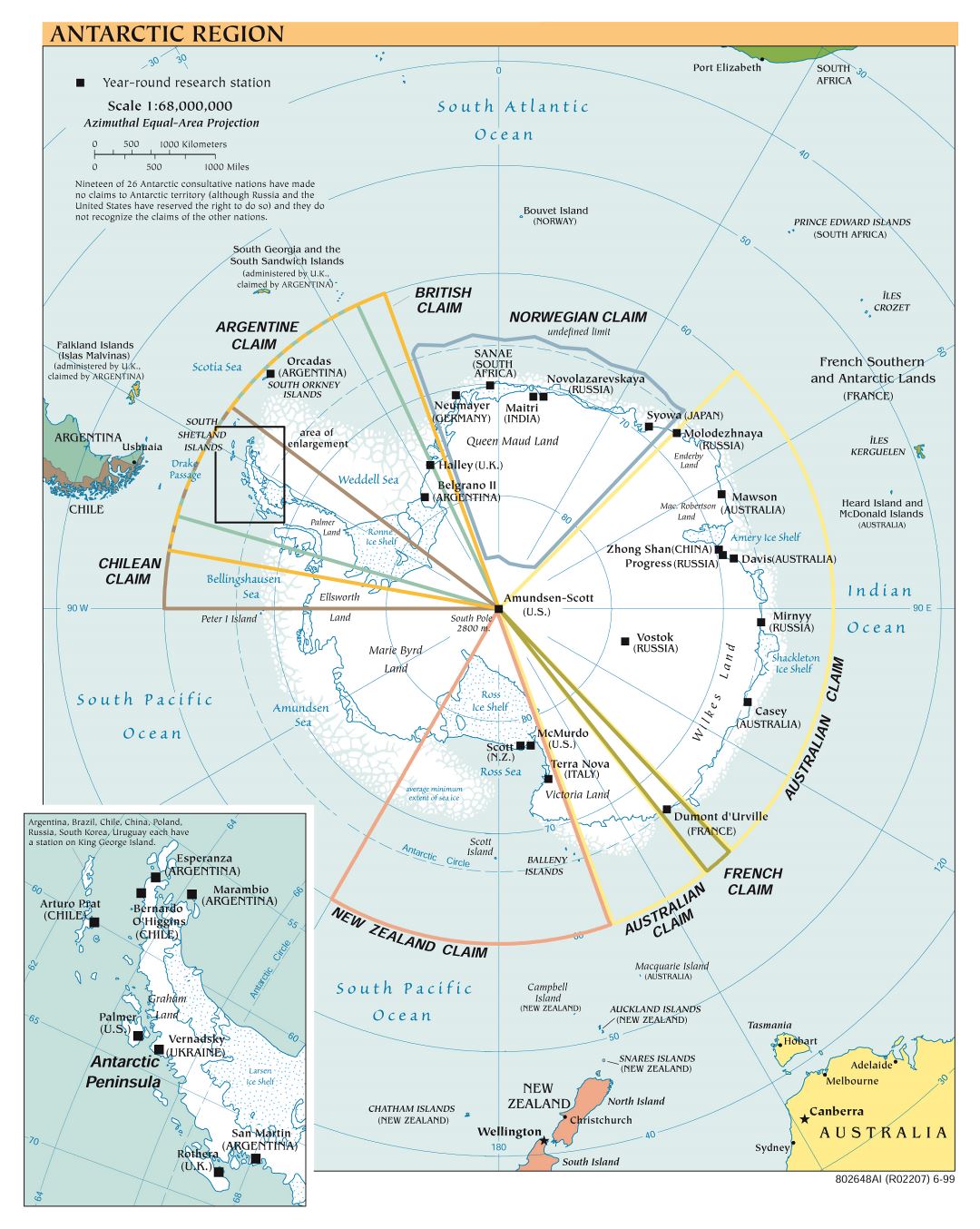 Крупномасштабная политическая карта Антарктического региона - 1999