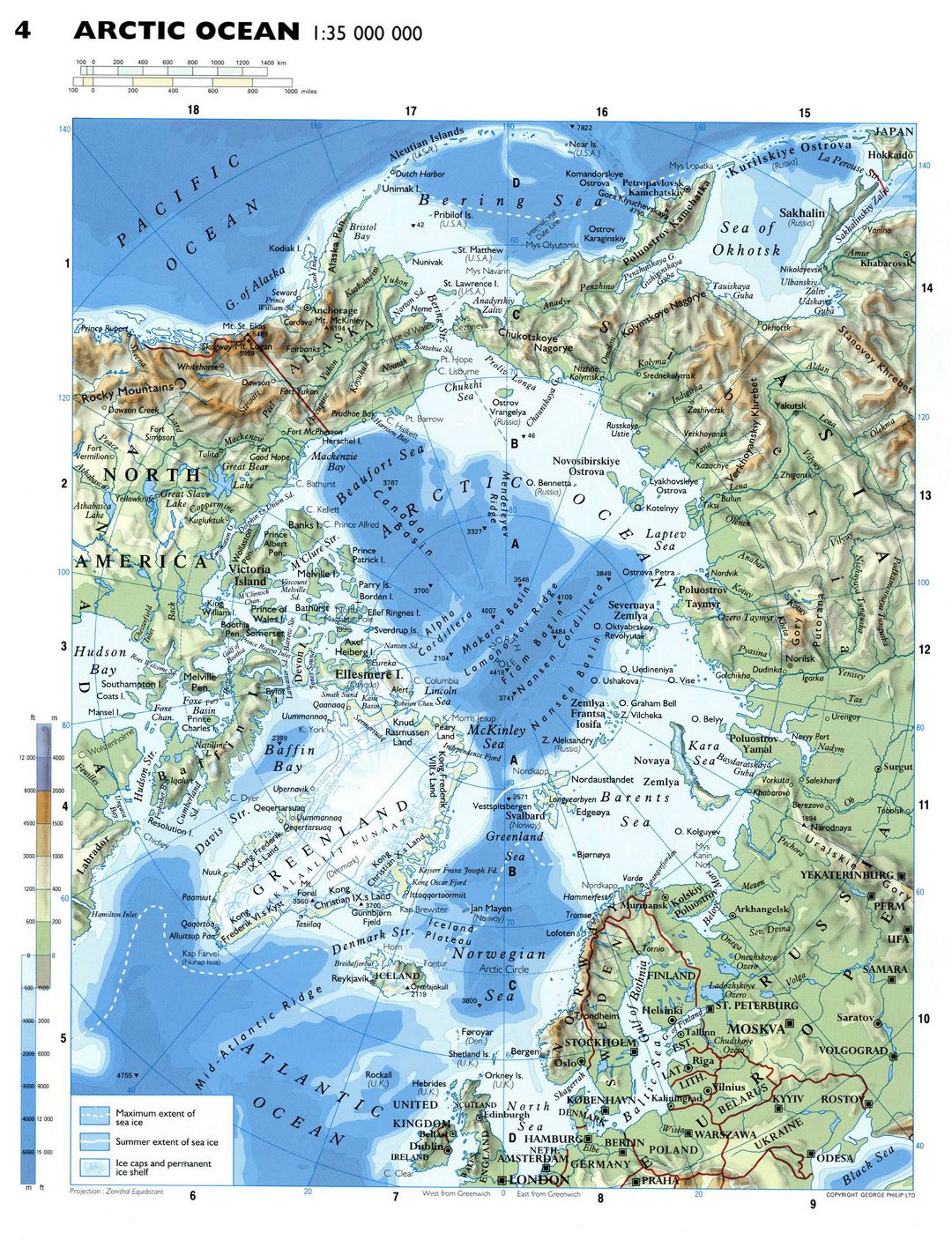 Подробная физическая карта Северного Ледовитого океана