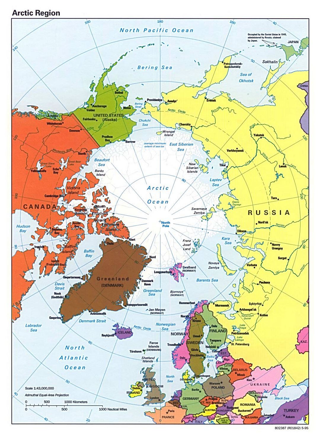 Детальная политическая карта Арктического региона - 1995