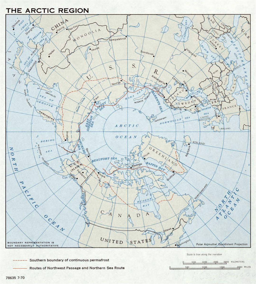 Большая подробная карта Арктического региона - 1970