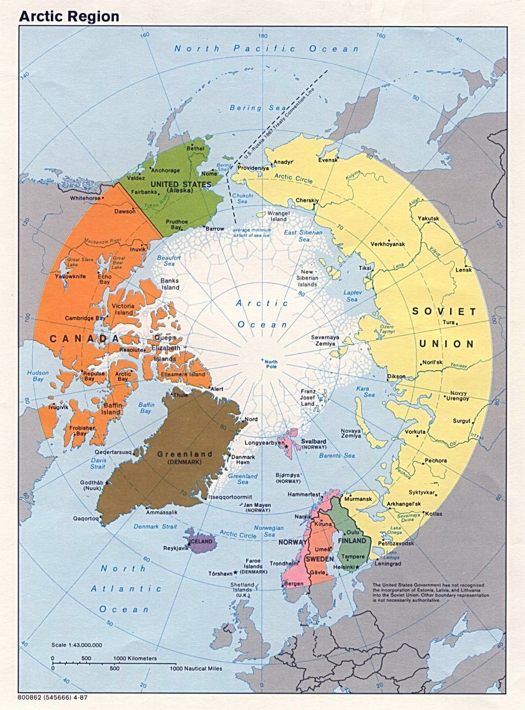 Большая политическая карта Арктического региона - 1987