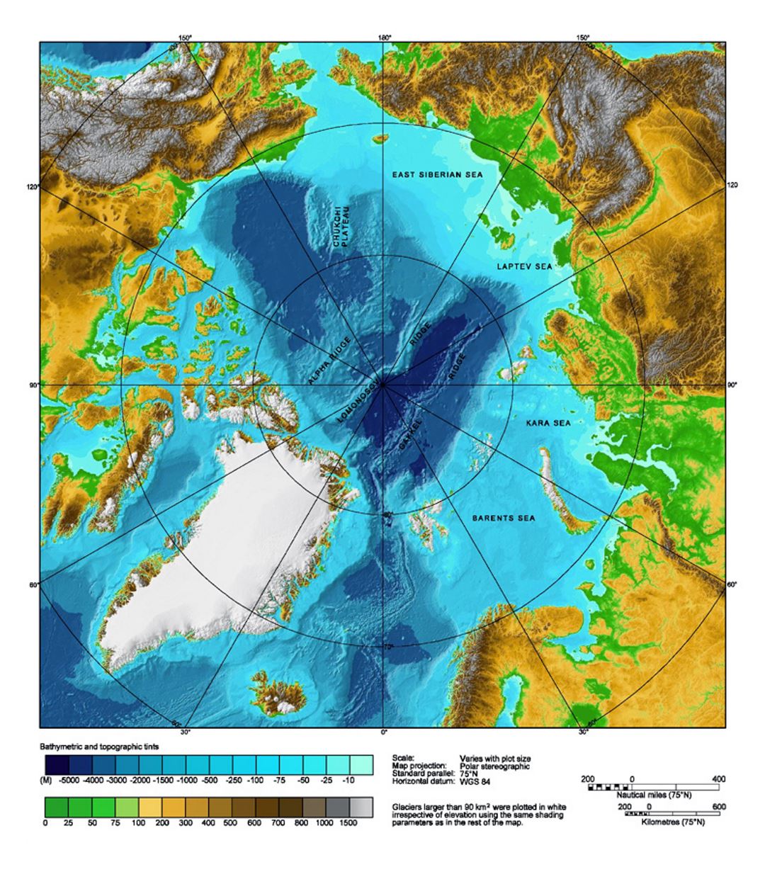 Физическая карта Северно-ледовитого океана