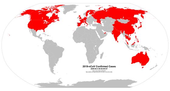 Covid-19 (Коронавирус) - карта мира - 2020-02