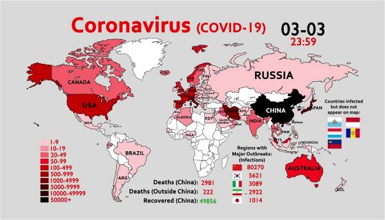 Covid-19 (Коронавирус) - карта Мира - 2020-03