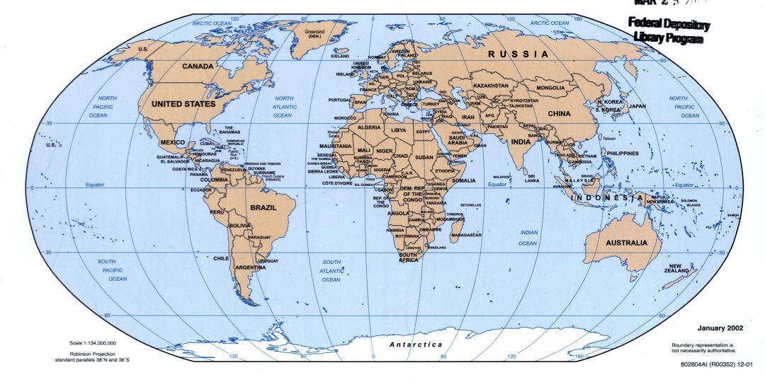 Большая детальная политическая карта мира 2001 года