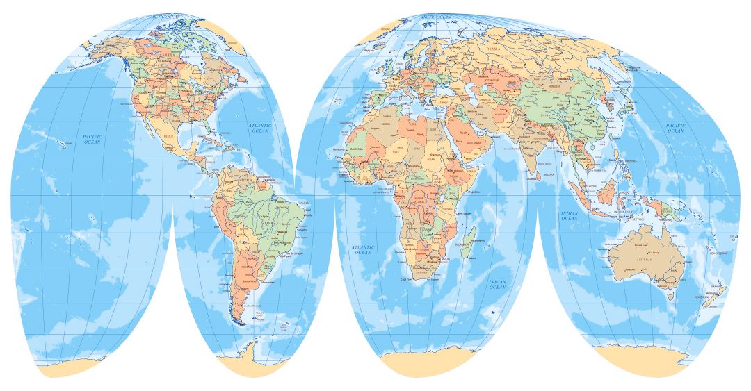 Большая подробная политическая карта мира в разрезе