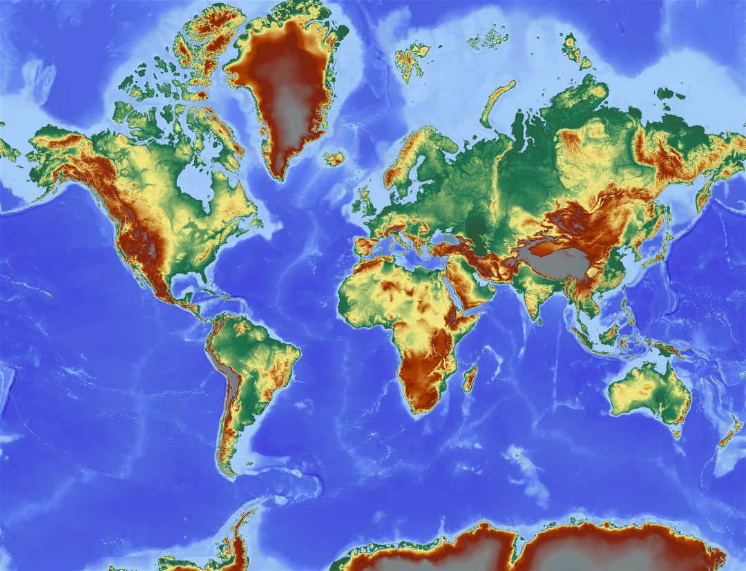 Большая детальная топографическая карта мира