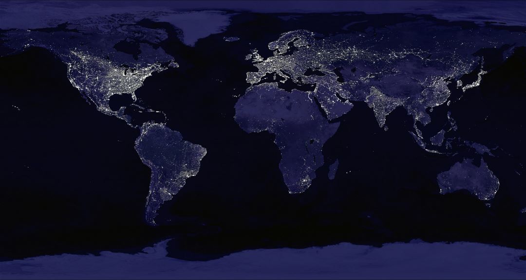 Большая карта Земли в ночное время