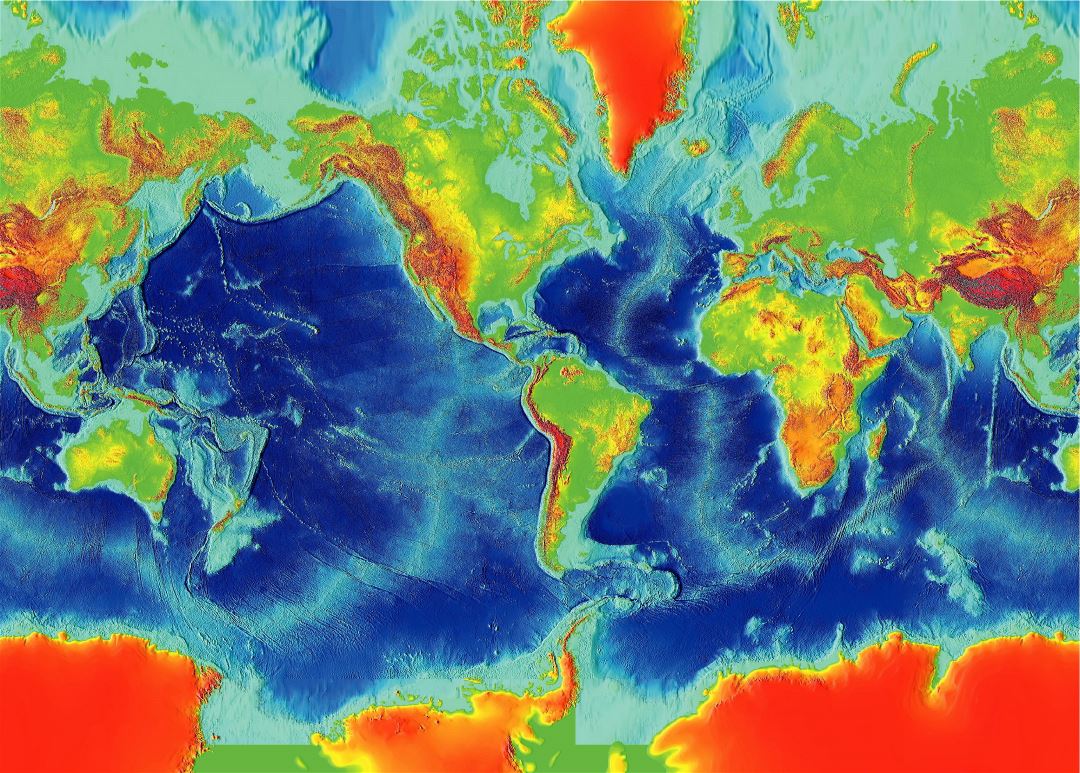 Большая карта рельефа всей земной поверхности