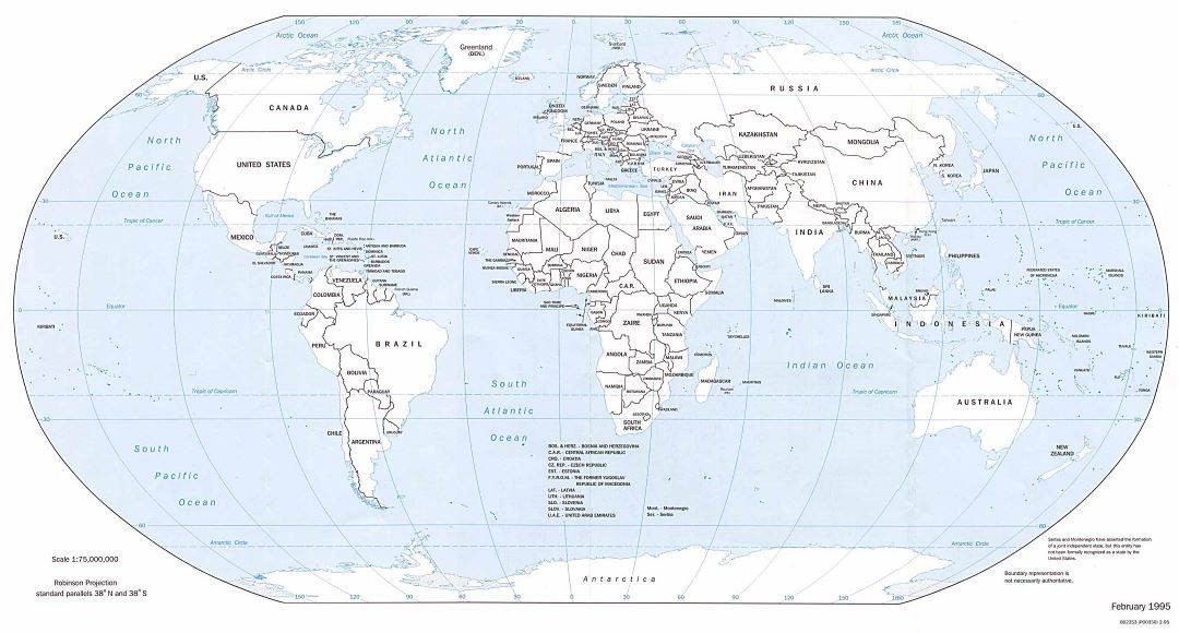 Большая политическая карта мира - 1995