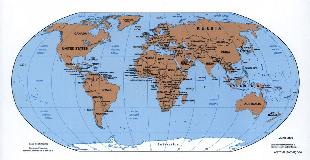 Большая политическая карта мира 2000 года