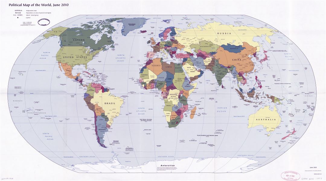 Крупномасштабная детальная политическая карта мира со столицами - 2010