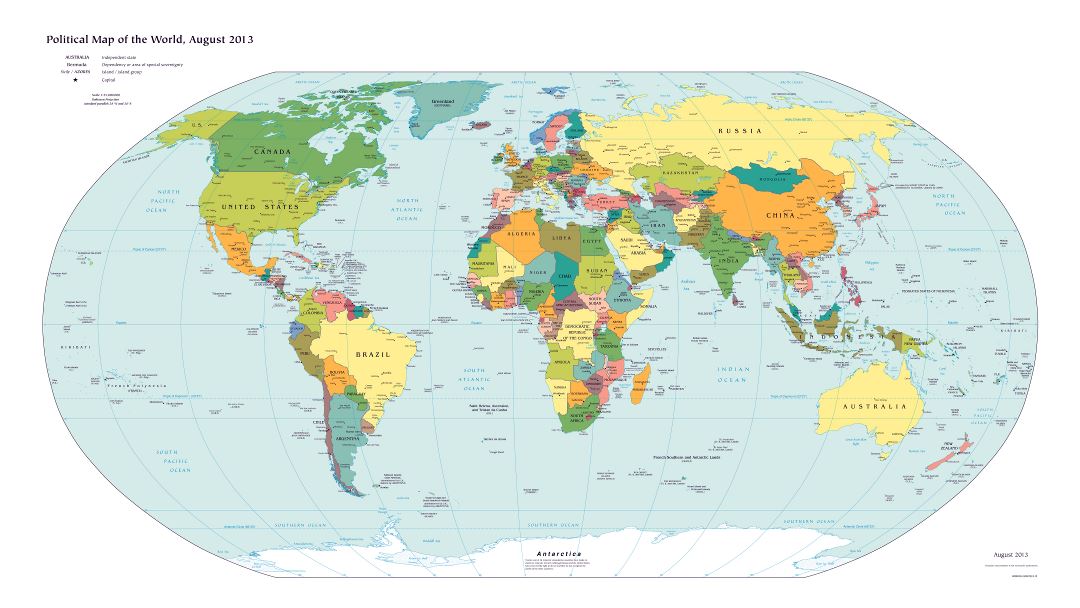 Крупномасштабная детальная политическая карта мира 2013 года с крупными городами