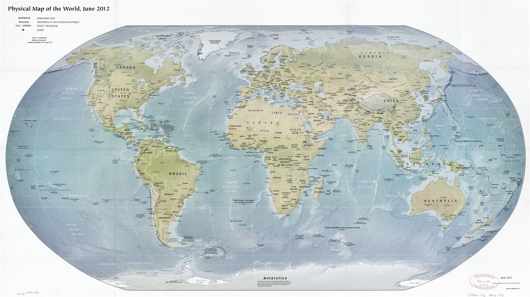 Крупномасштабная политическая и физическая карта мира - 2012