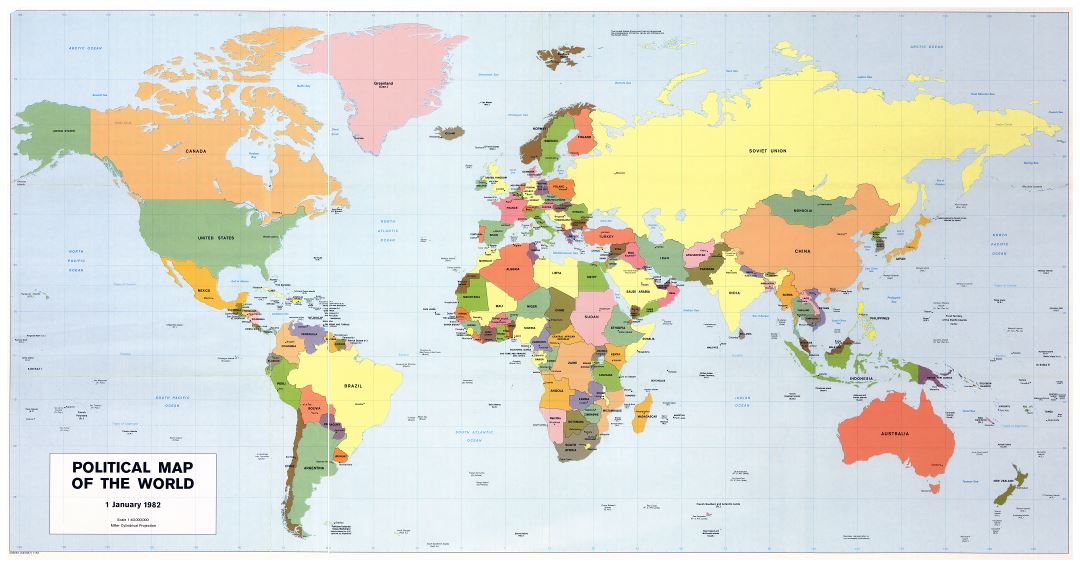 Крупномасштабная политическая карта мира - 1982