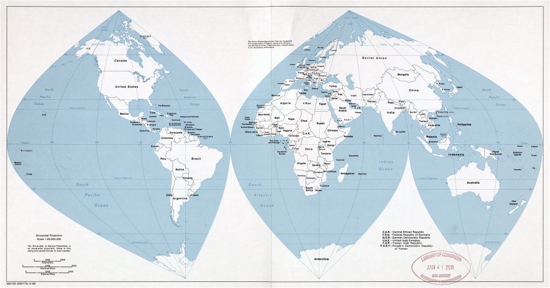 Крупномасштабная политическая карта мира - 1983