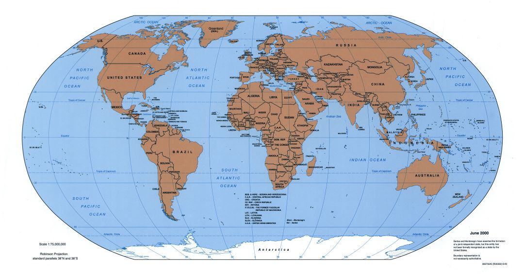 Крупномасштабная политическая карта мира - 2000