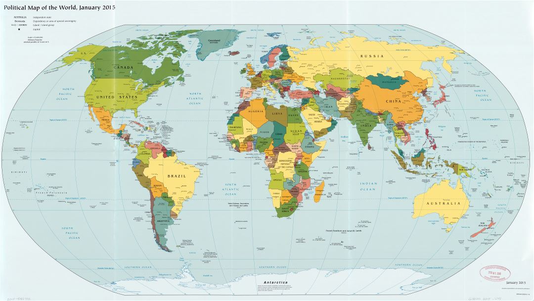 Крупномасштабная политическая карта мира - 2015