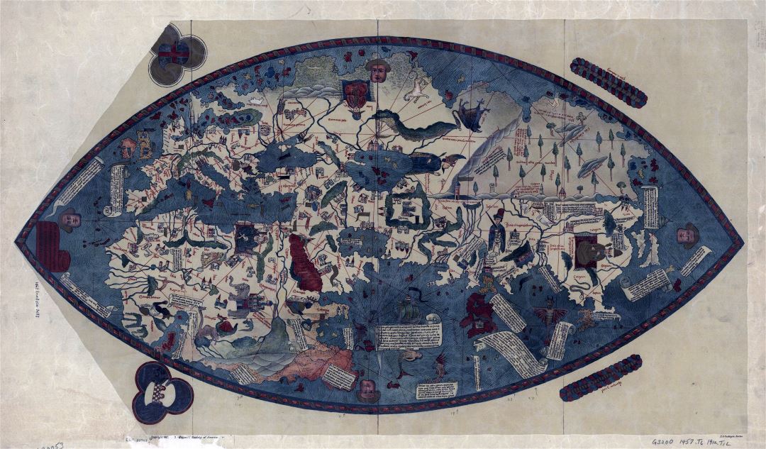 Большая подробная старая генуэзская карта мира - 1457
