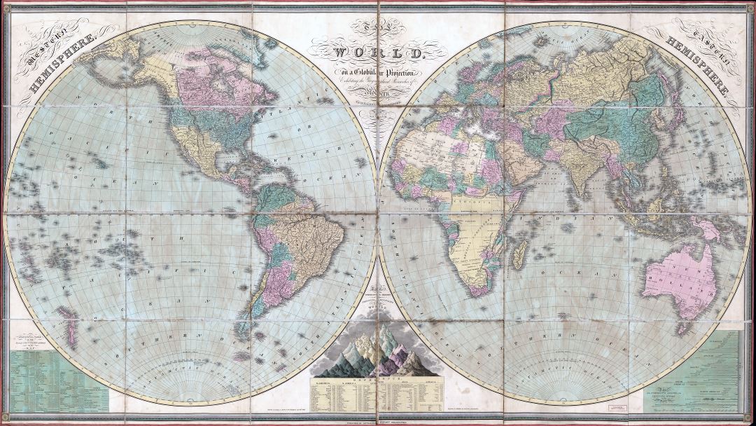 Крупномасштабная старая политическая карта мира - 1826