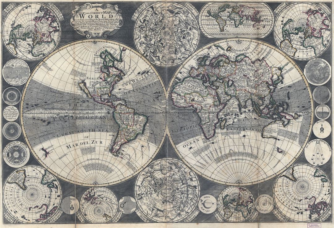 Крупномасштабная старая карта мира - 1702