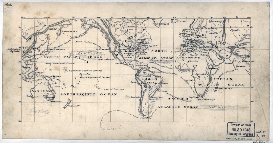 Старая карта мира в большом разрешении - 1875