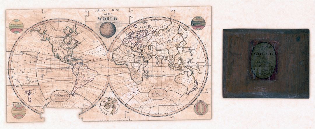 Крупномасштабная старая карта-пазл мира - 1800