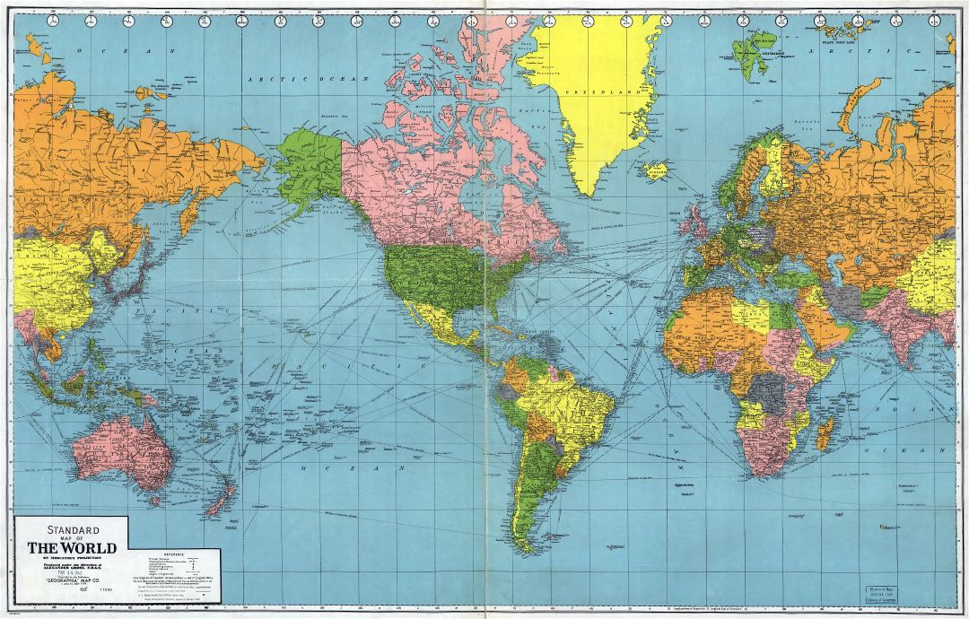 Крупномасштабная карта мира старого стандарта - 1942