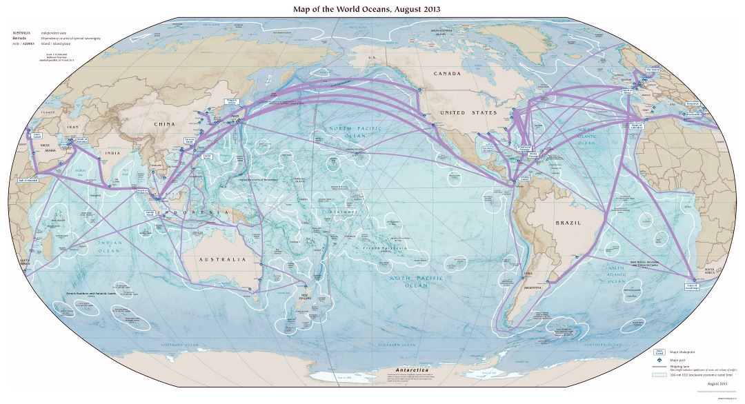 Большая подробная карта Мирового океана - 2013