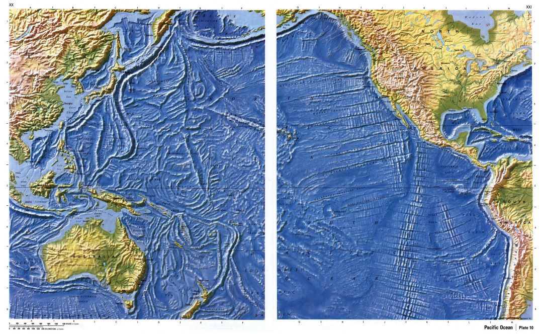 Большая детальная карта рельефа дна Тихого океана